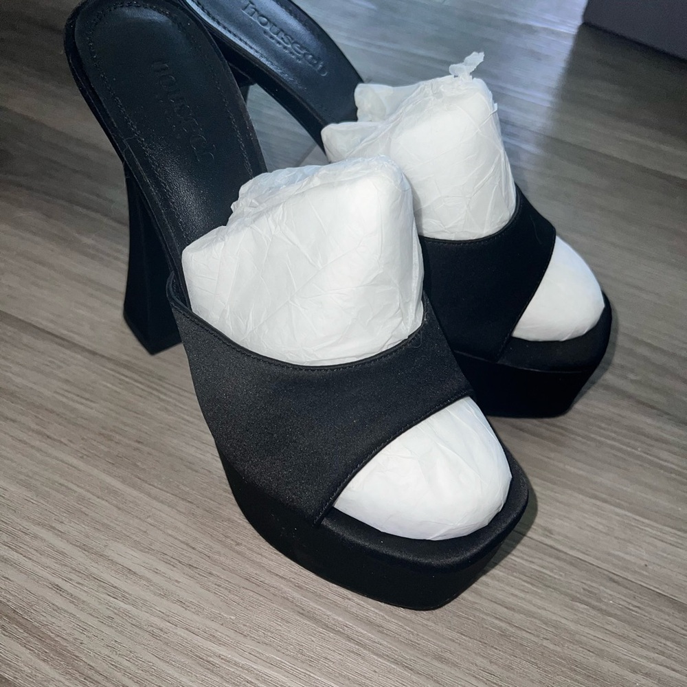 House of CB Alessandra black satin platform heels